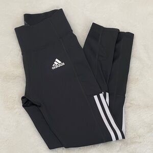 Adidas Charcoal Running Leggings with White Stripes. Size S